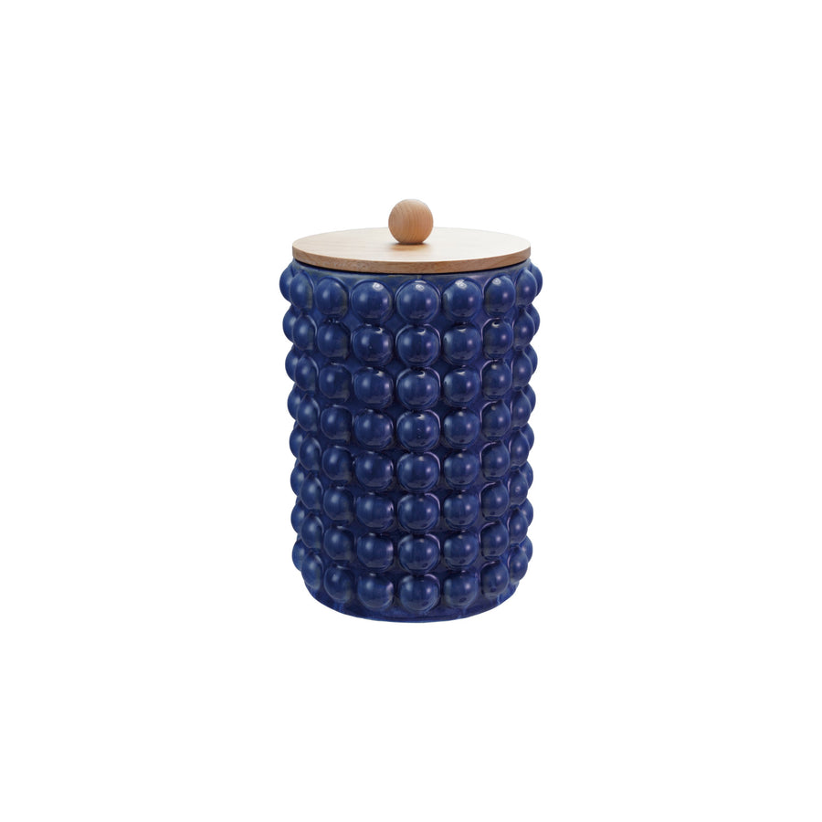Stoneware Canister with Raised Dots & Wood Lid (Each Will Vary)