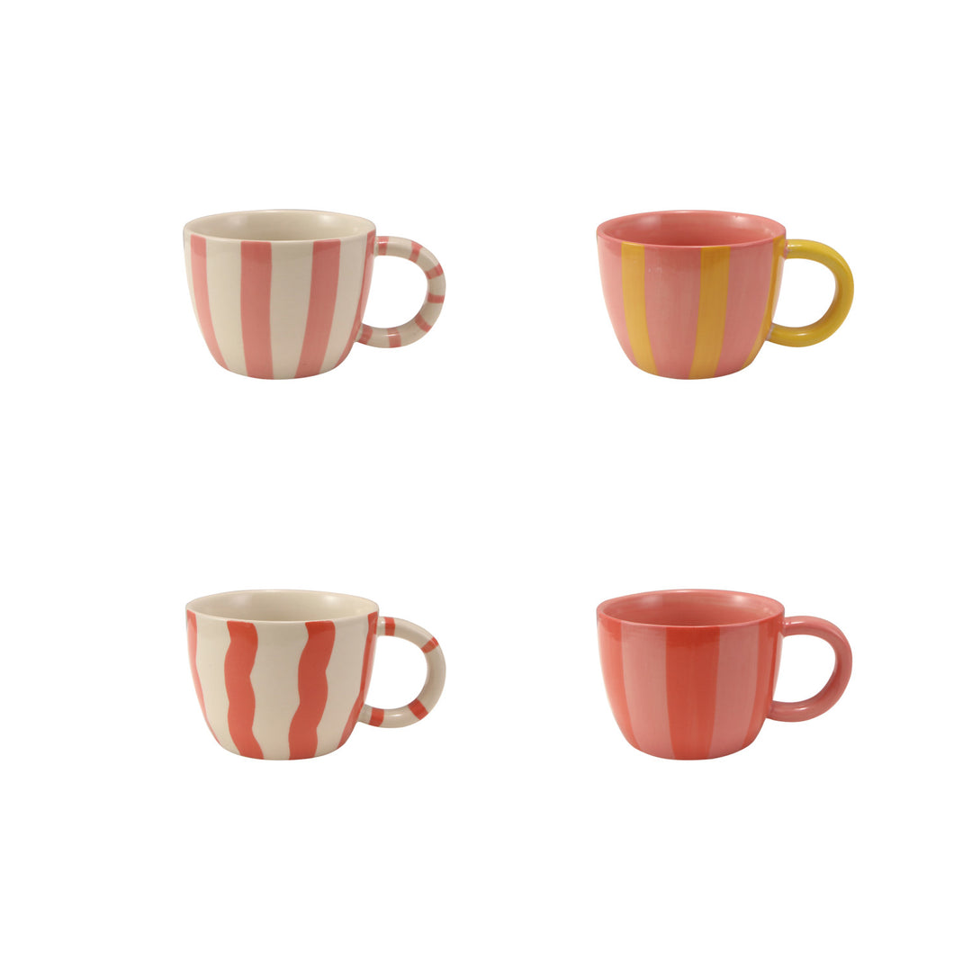 10 oz. Hand-Painted Stoneware Striped Mug, 4 Styles