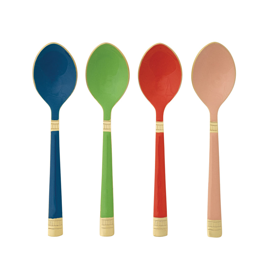 Enameled Stainless Steel Spoon w/ Gold Electroplating, 4 Colors