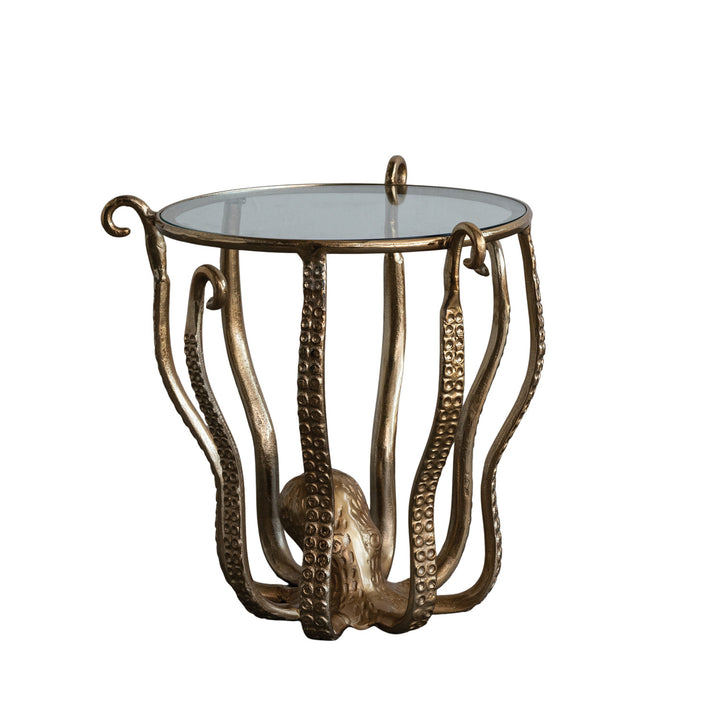 Glass & Cast Aluminum Octopus Table, Gold Finish