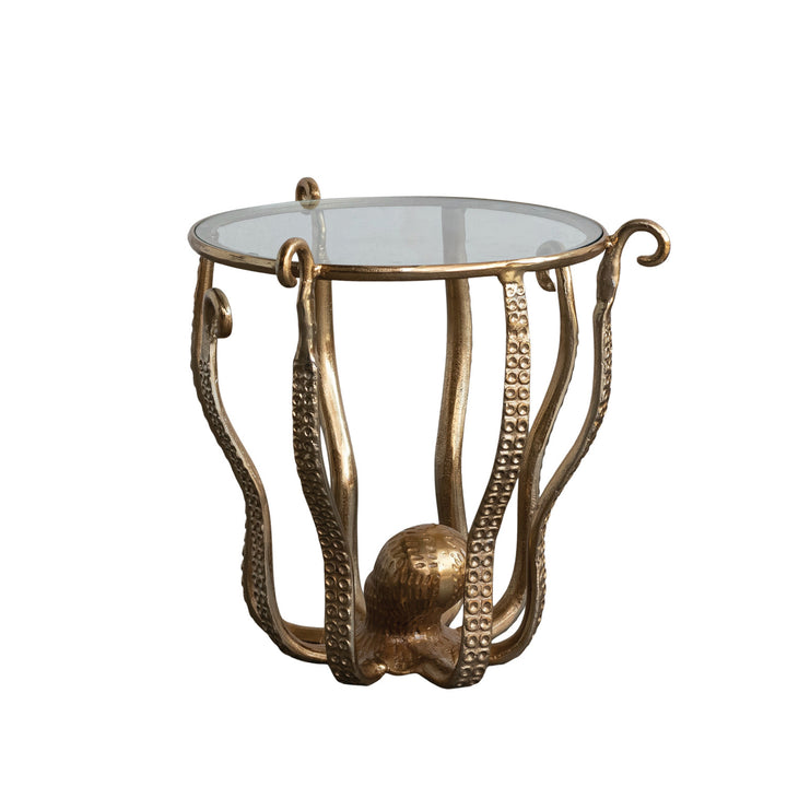 Glass & Cast Aluminum Octopus Table, Gold Finish