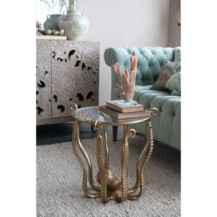 Glass & Cast Aluminum Octopus Table, Gold Finish