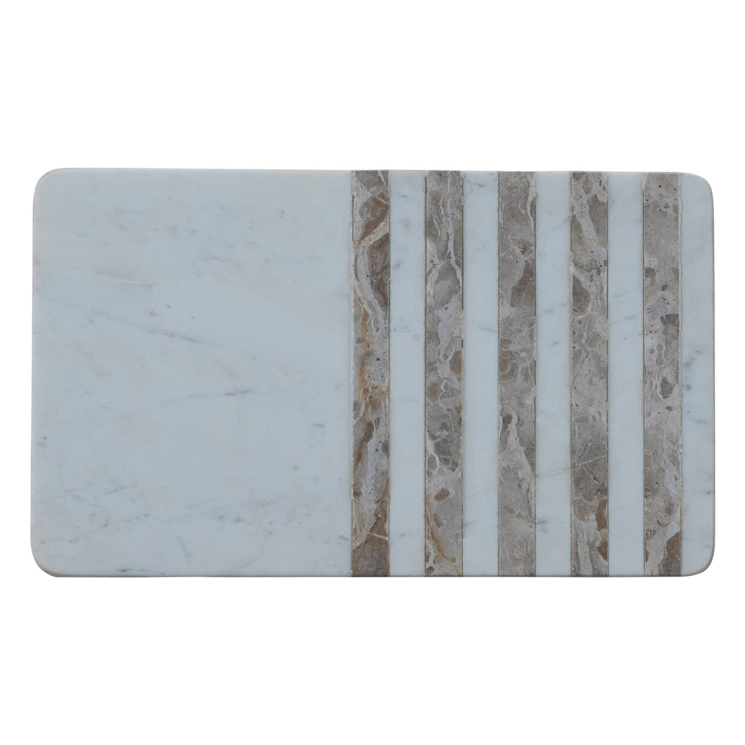 Marble Cheese/Serving Board with Stripes, White & Buff Color