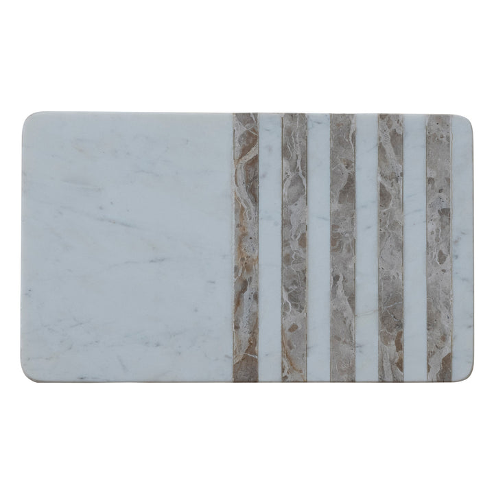 Marble Cheese/Serving Board with Stripes, White & Buff Color