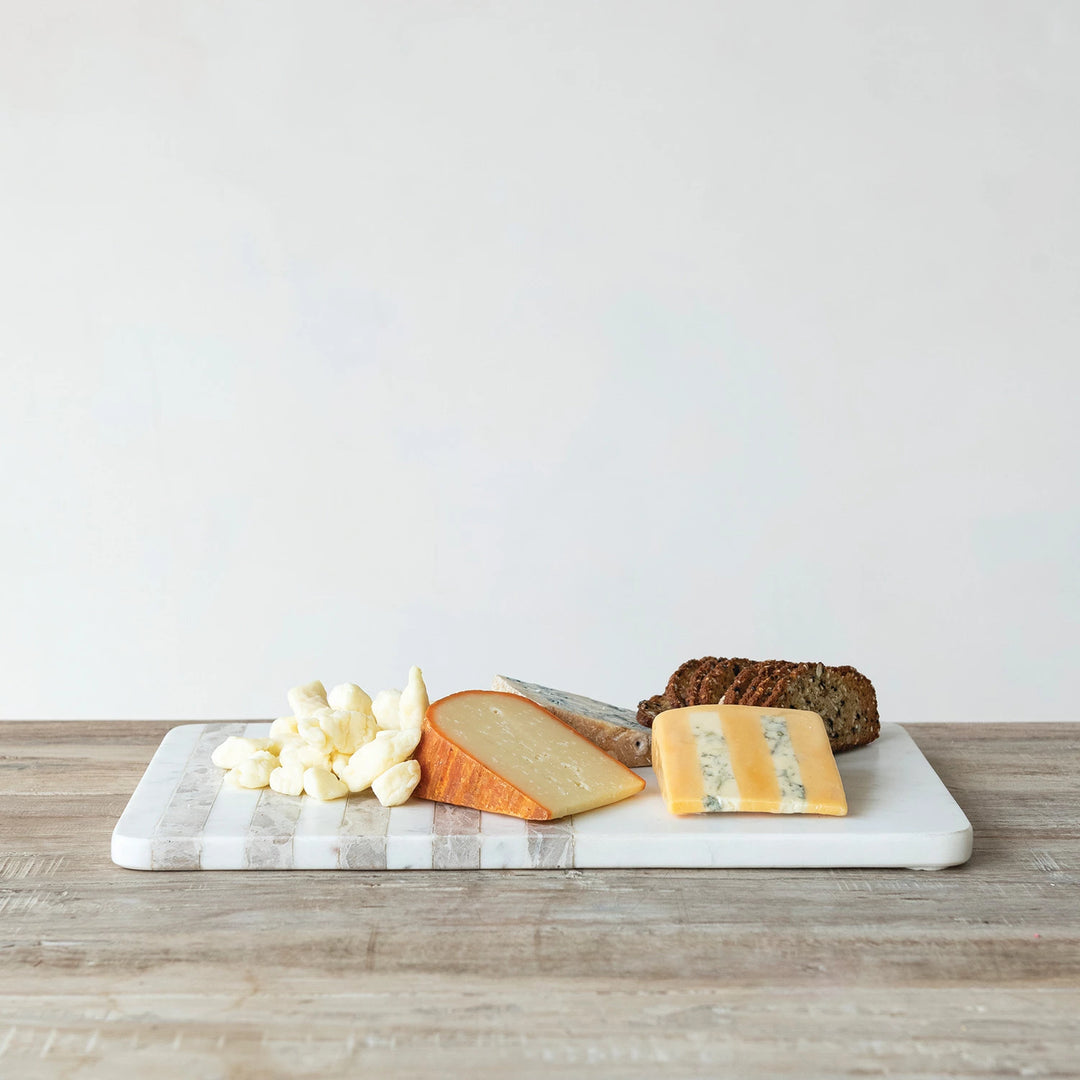 White & Buff Marble Cheese & Serving Board with Stripes