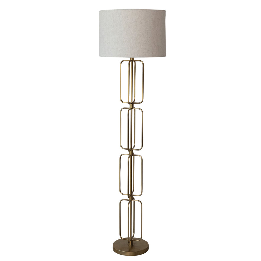 Metal Wire Floor Lamp with Cotton Shade & Inline Switch, Gold Finish