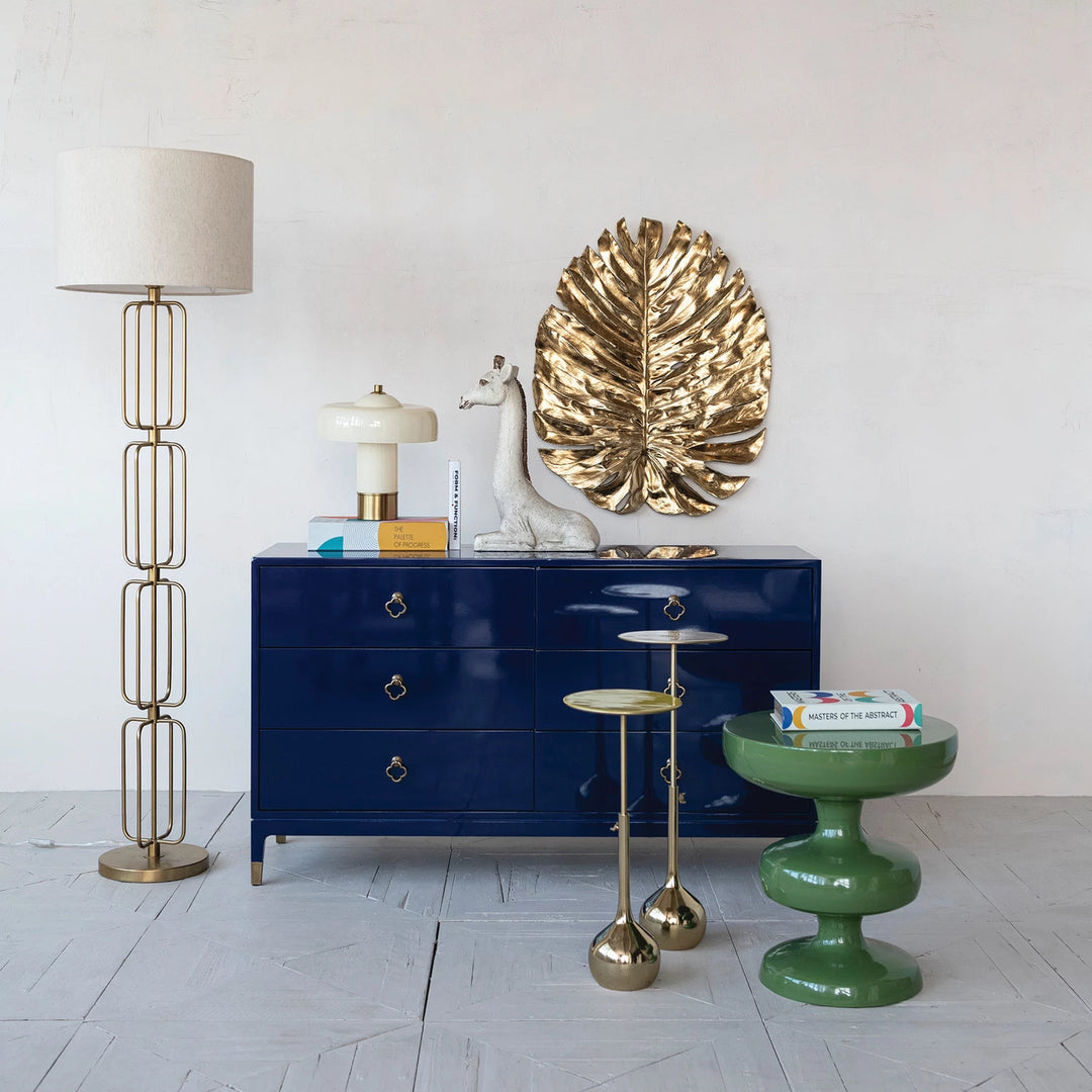 Gold Metal Wire Floor Lamp With Cotton Shade