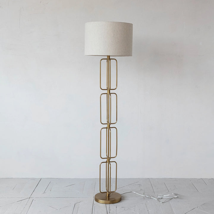 Gold Metal Wire Floor Lamp With Cotton Shade