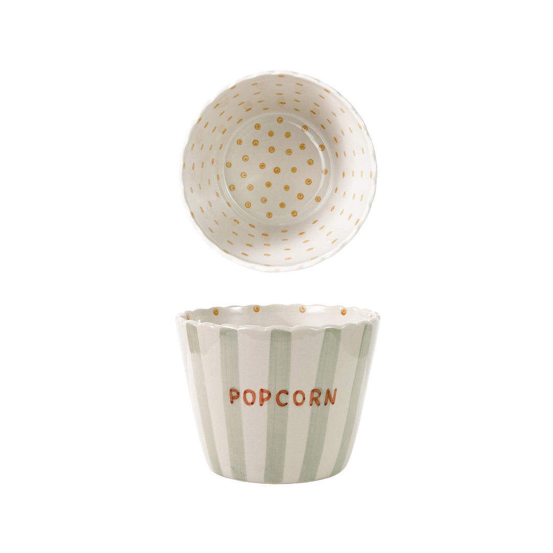 Hand-Painted Embossed Stoneware Scalloped Striped Bowl
