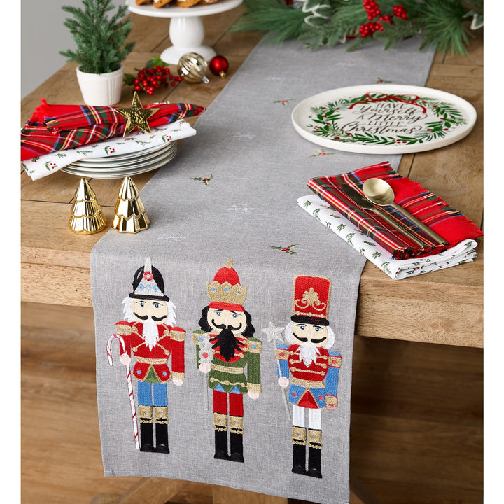 Holiday Nutcrackers Embroidered Table Runner - 14 x 70"