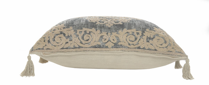 Gray/Ivory Medallion and Bordered Throw Pillow, 14" x 20"