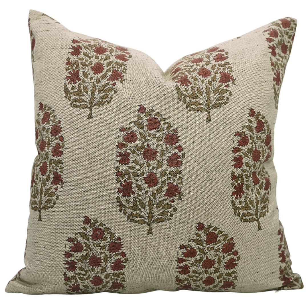 Traditional Block Design Linen Blend Pillow, 20" x 20"