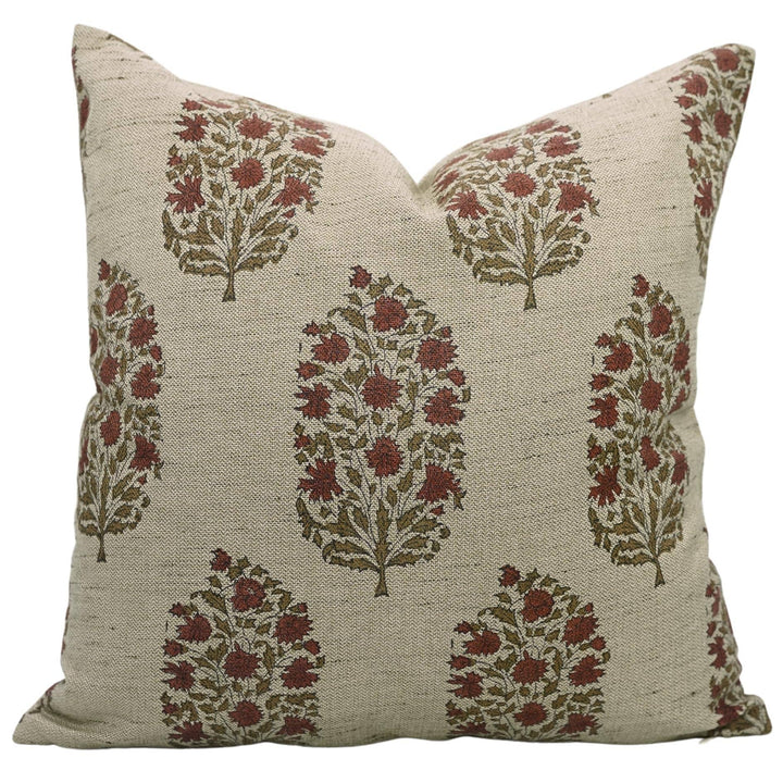 Traditional Block Design Linen Blend Pillow, 20" x 20"
