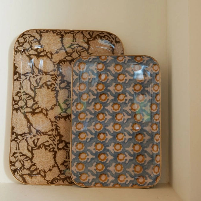 Floral Enamel Metal Tray