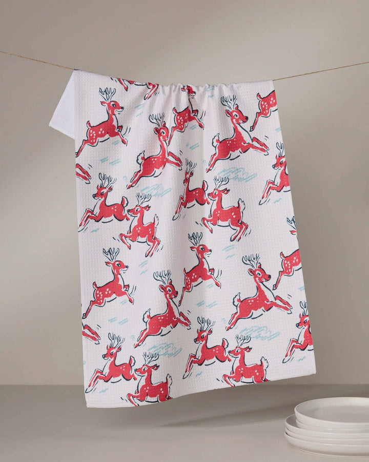 Prancing Reindeer Tea Towel