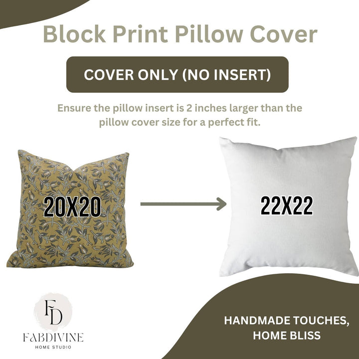 Natural Block Print Linen Blend Pillow, 20" x 20"