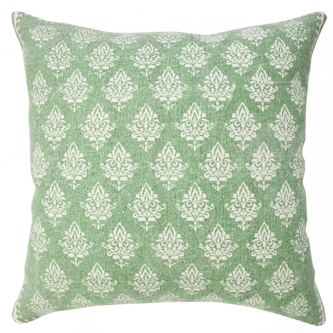 Green & White Block Print Pillow, 20" x 20"