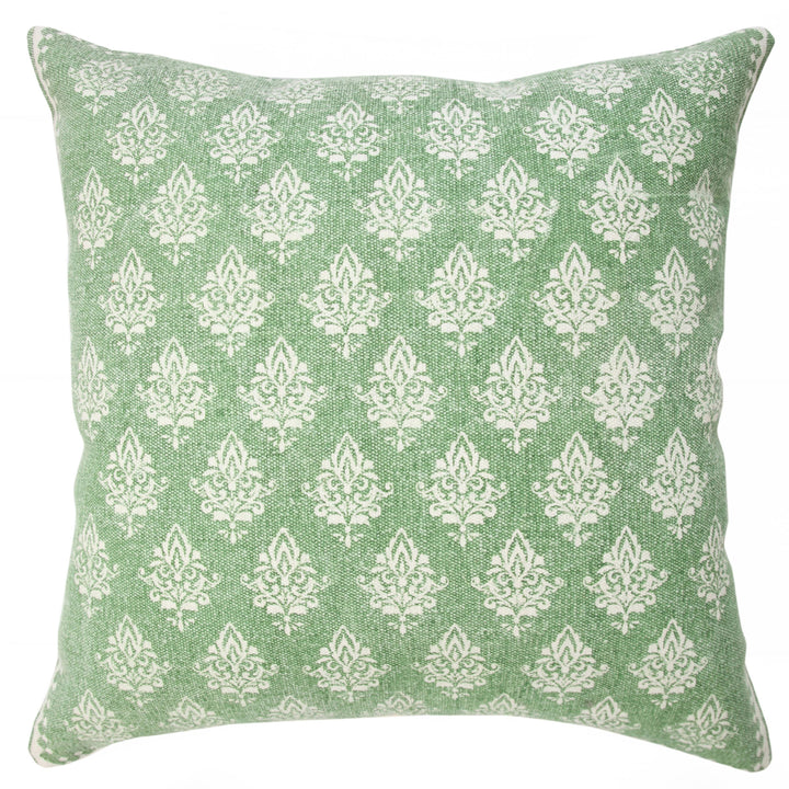 Green & White Block Print Pillow, 20" x 20"