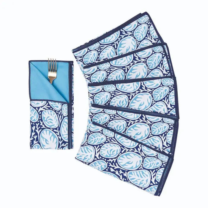Coral Garden Blu Dinner Napkins, Set Of 6