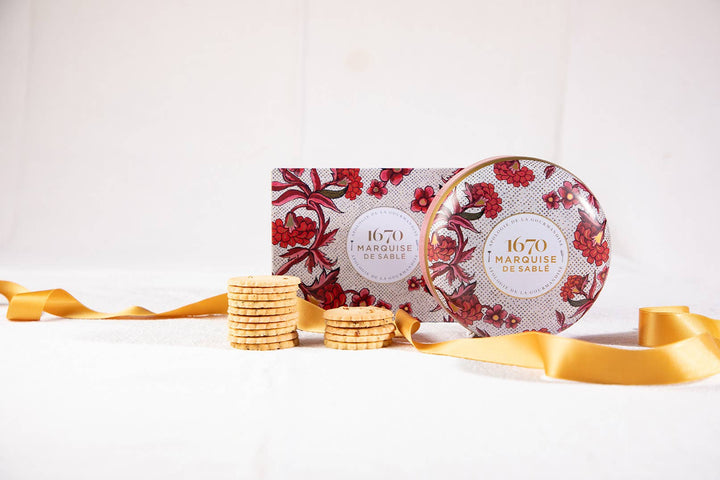 French Shortbread Cookies In Red Floral Celebration Tin, Assortment of 3