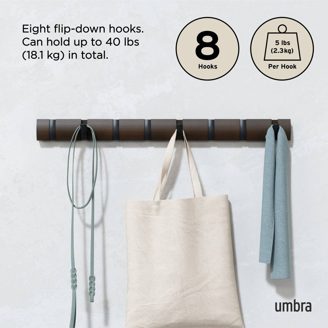 Natural & Nickel Flip 8 Wall Hook