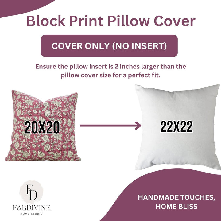 Hand Block Print Linen Blend Pillow, 20" x 20"