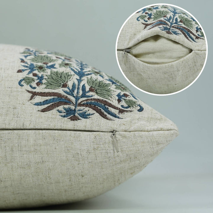 Hand Block Printed Viscose Linen Pillow, 18" x 18"