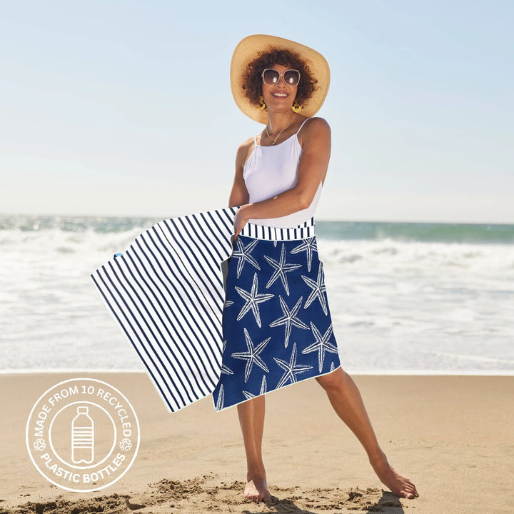 Navy Starfish Reversible Beach Towel