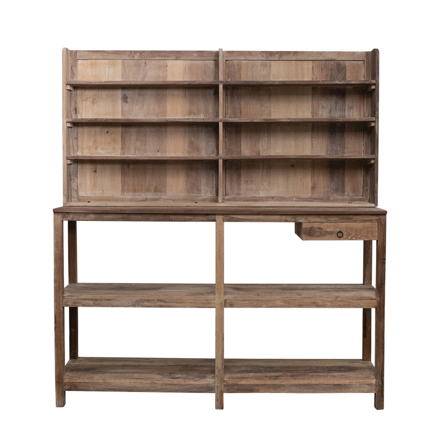 Reclaimed Wood Baker's Rack/Display w/ 5 Shelves & 1 Drawer, Sun-Bleached Finish, KD
