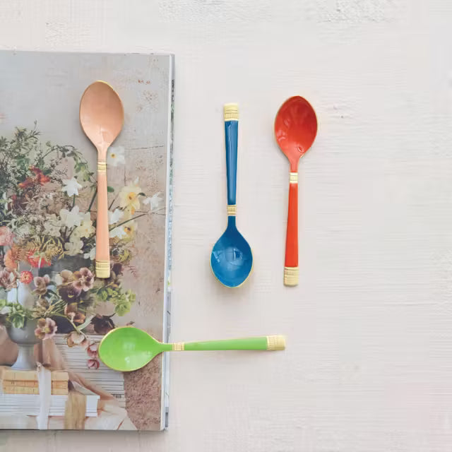 Enameled Stainless Steel Spoon With Gold Electroplating, 4 Colors