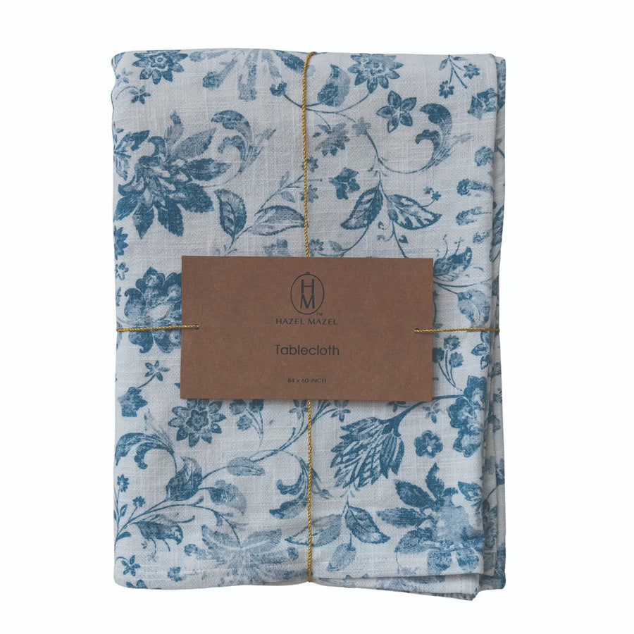 Cotton Slub Printed Tablecloth w Floral