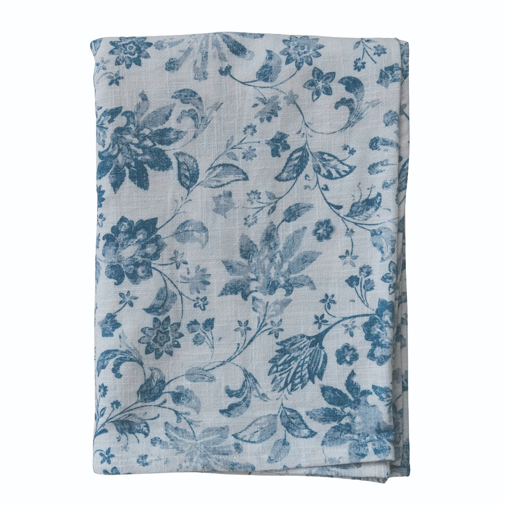Cotton Slub Printed Tablecloth w Floral