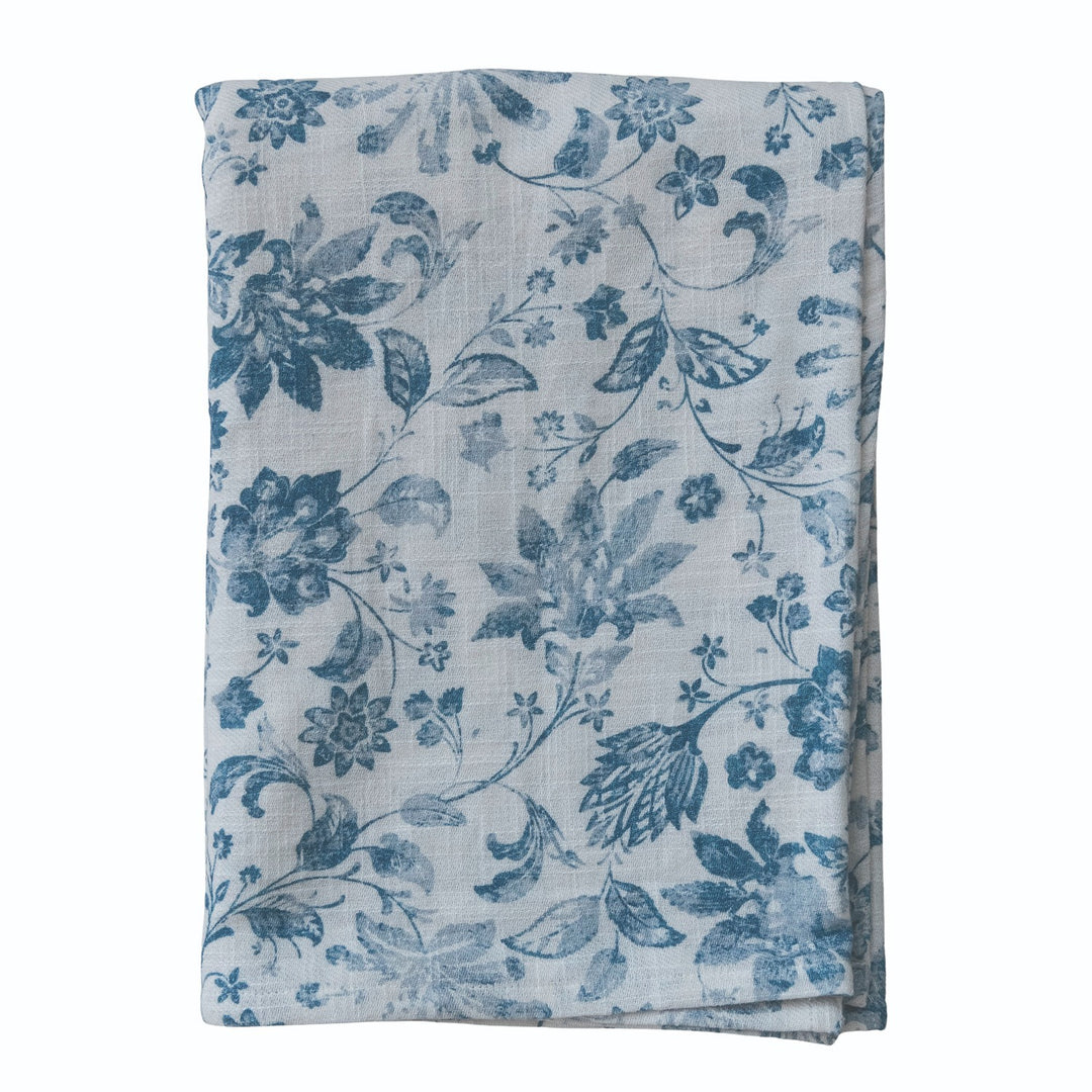 Cotton Slub Printed Tablecloth w Floral