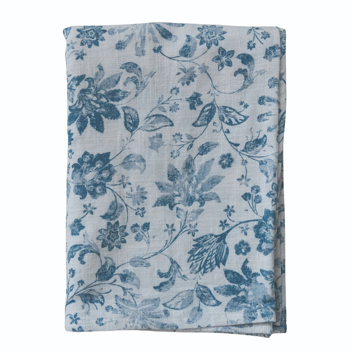 Cotton Slub Printed Tablecloth w Floral