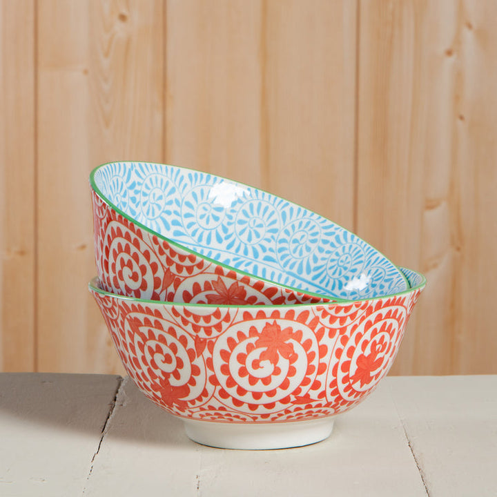 Orange & Blue Swirls Stamped Bowl, 6"
