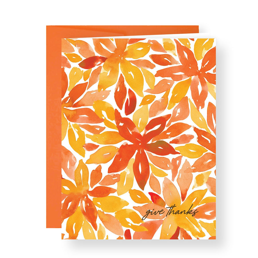 Give Thanks Pattern Leaves Greeting Card
