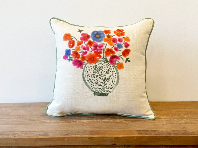 Spring Chinoiserie Vase Pillow, 17" x 17"