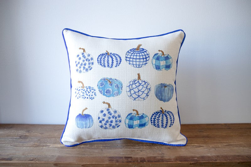 Blue and White Pumpkins Pillow, 17" x 17"