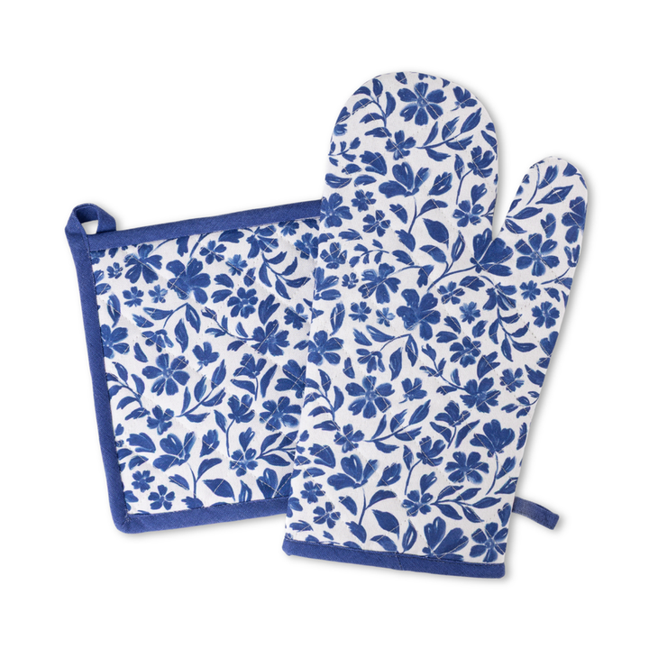 Porcelain Floral Oven Mitt & Pot Holder Set