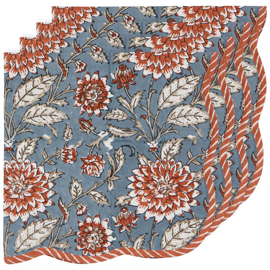 Orange Dahlia Block Print Napkins