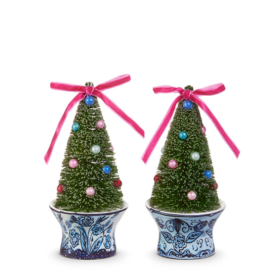 6 Bottle Brush Trees in Chinoiserie Pot Ornament