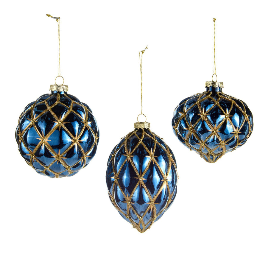 4 Blue and Gold Harlequin Ornament