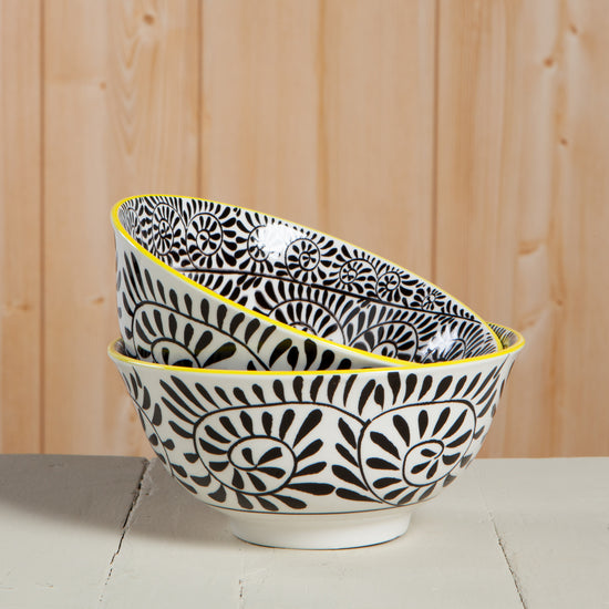 Black Vines Stamped Bowl, 6"