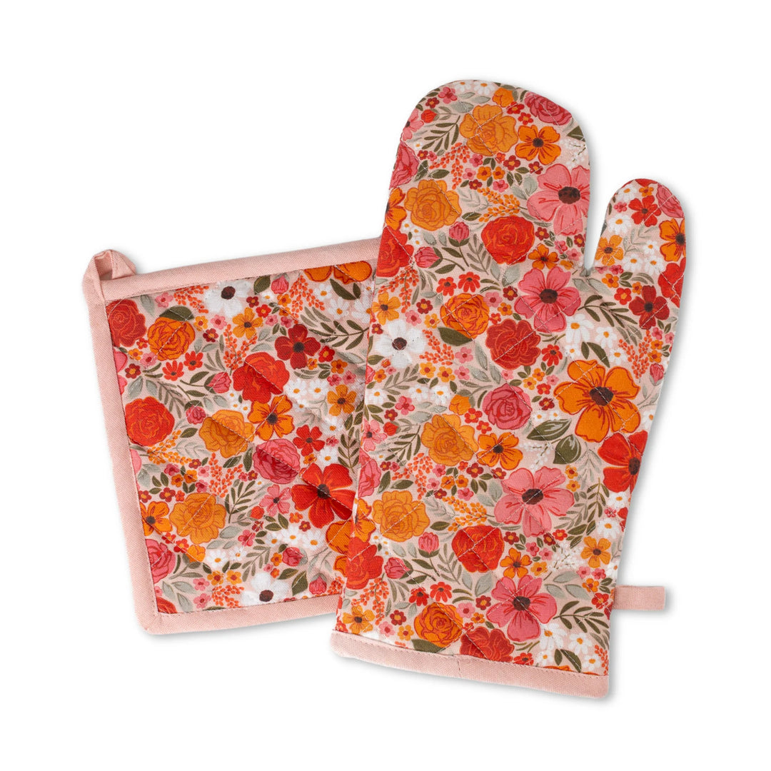 Rosewood Blooms Oven Mitt & Pot Holder Set