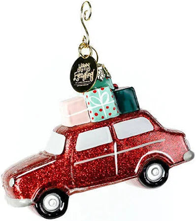 Holiday Car Hand-Painted Glass Ornament