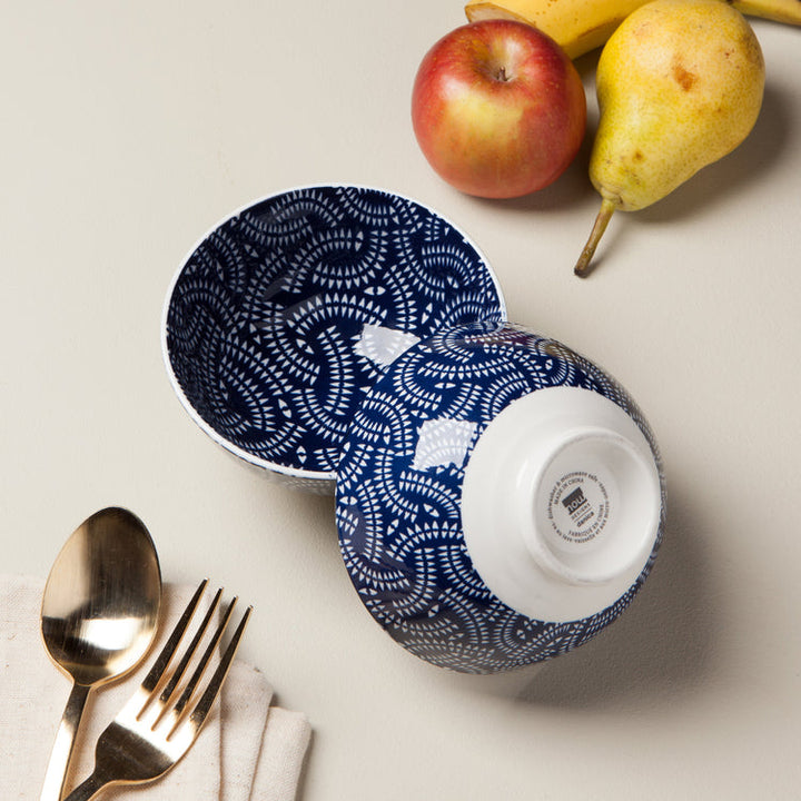 Indigo Geo Stamped Bowl, 4"
