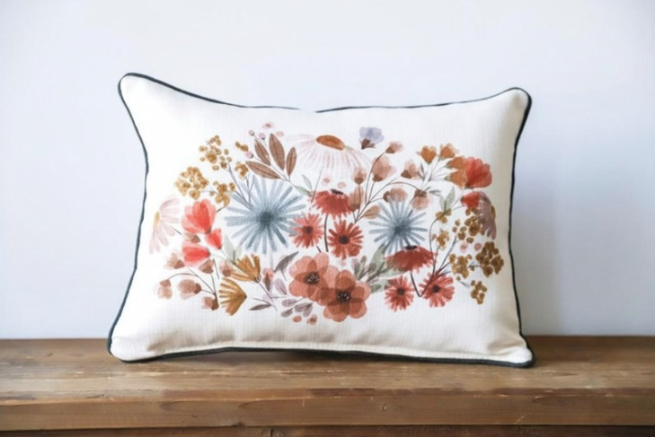 Charming Floral Fall Hometown Pillow, 20" x 14"