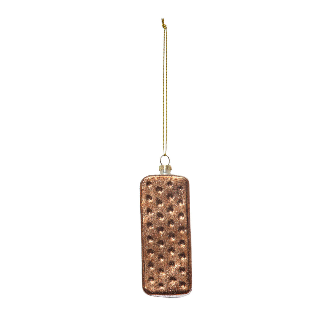 Brown & White Hand-Painted Glass Ice Cream Sandwich Ornament With Glitter