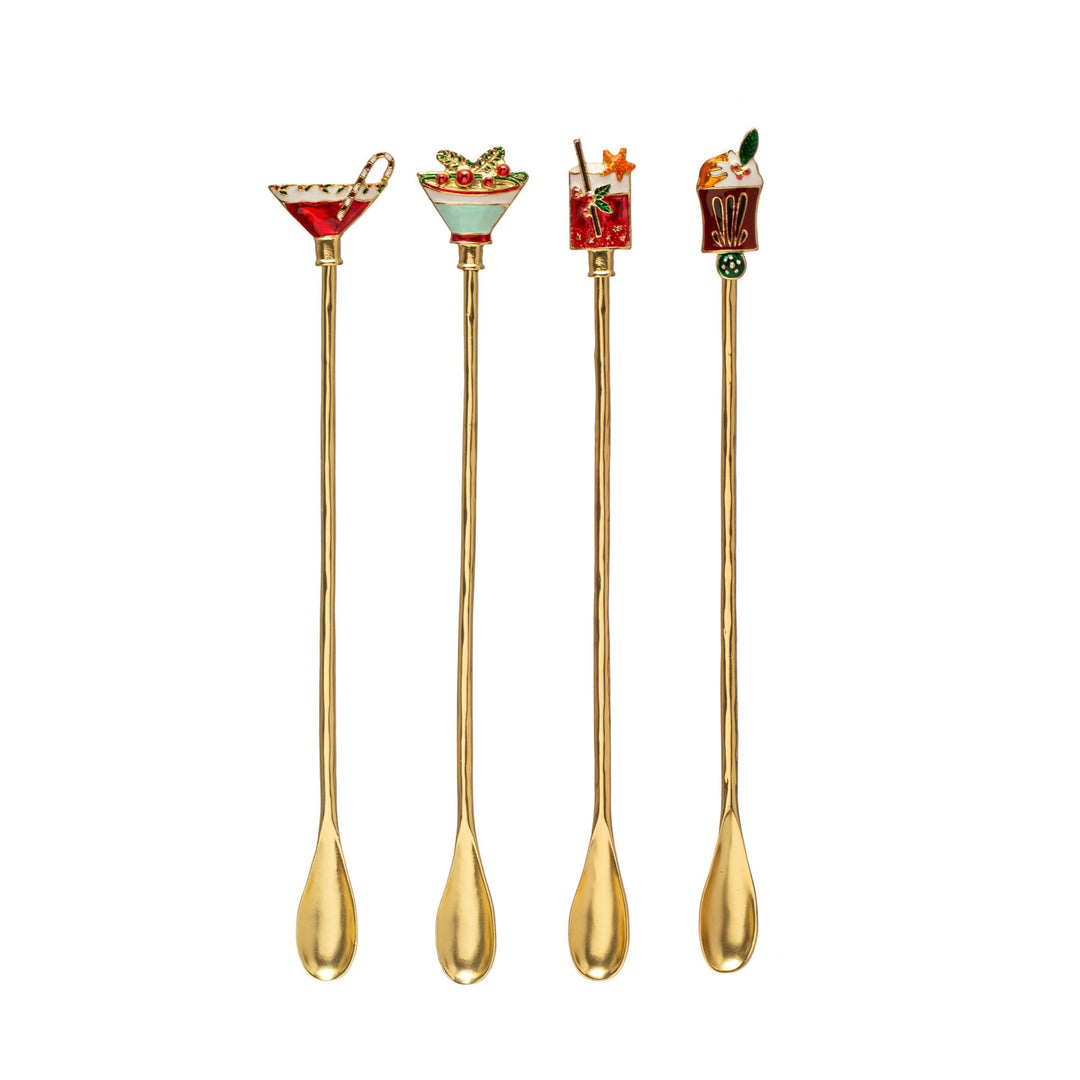Cocktail Spoon With Enameled Beverage Icon Handle