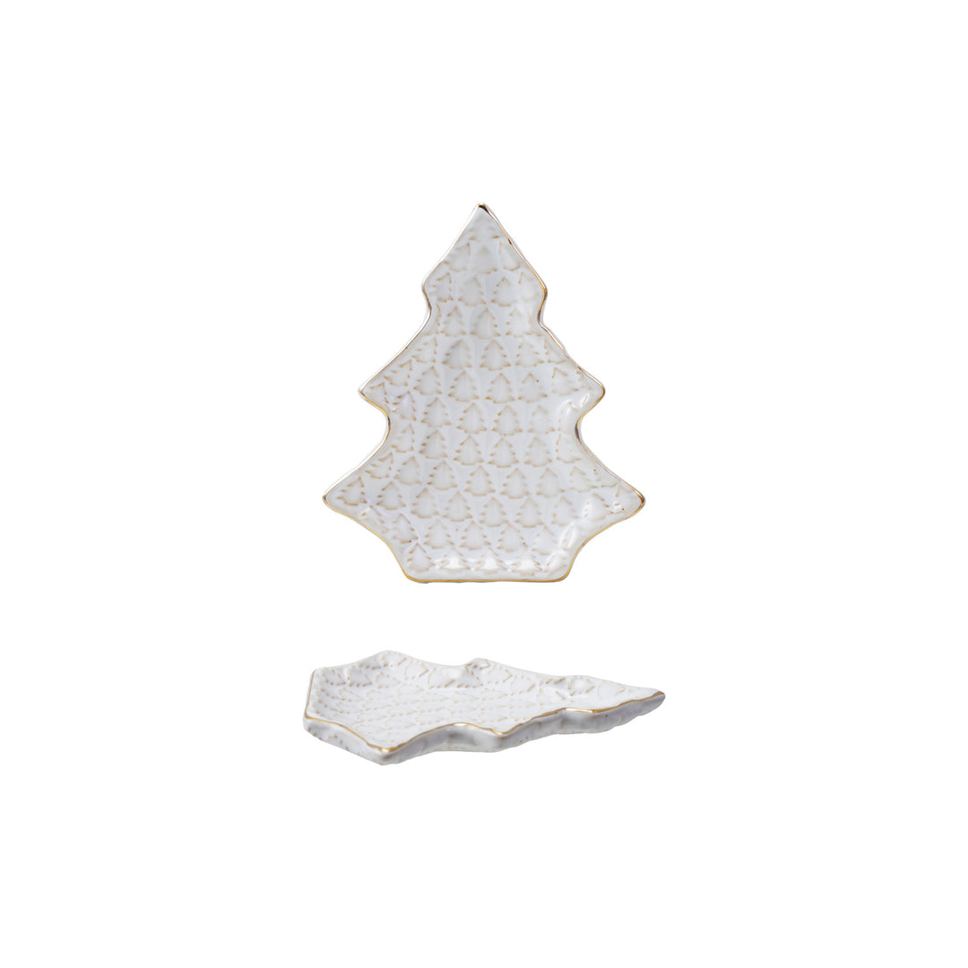 Tree Shaped Stoneware Plate With Trees